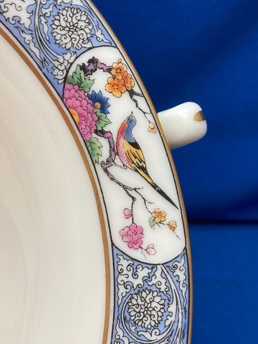 ANTIQUE LENOX, MING LARGE BERRY / SALAD BOWL WITH HANDLES, BIRDS & FLOWERS 8.5'' - Picture 3 of 7