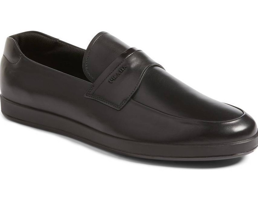NIB PRADA Mens Toblac Black Leather Logo Slip-On Penny Loafer Shoes 13 NIB PRADA Mens Toblac Black Leather Logo Slip-On Penny Loafer Shoes 13