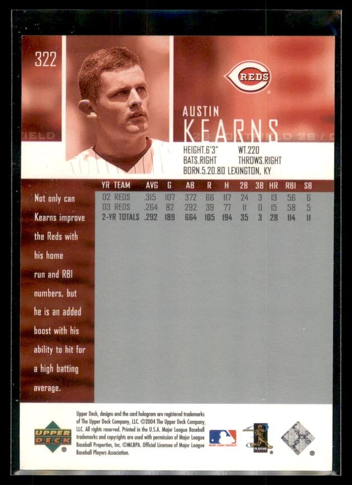 2004 Upper Deck Austin Kearns #322 Cincinnati Reds - Image 2 of 2