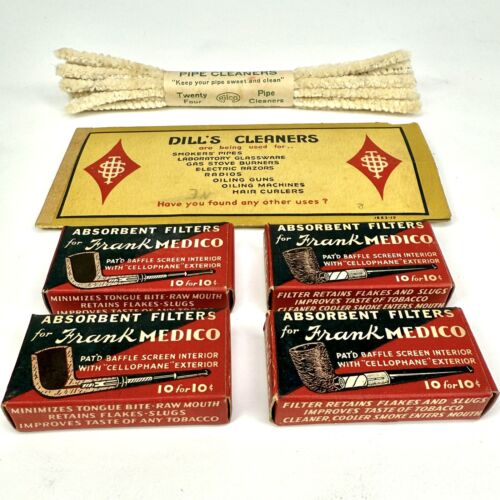 4 scatole filtri per pipa tabacco Medico - 3 completi, 1 parte. e pulitore tubi aneto vintage - Foto 2 di 14