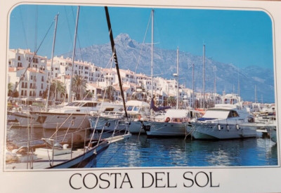 Costa del Sol Spain Puerto Banus Marbella Marina Hillside 1990s VTG  Postcard
