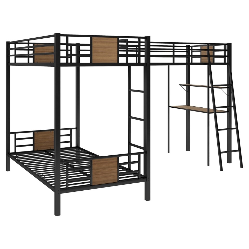 LShaped Twin Bunk & Loft Bed with Desk and Shelf, Brown eBay