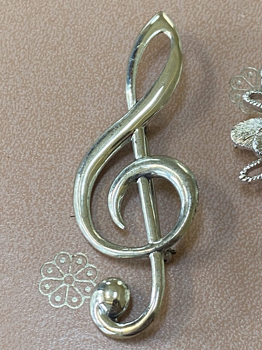 1960's/70s- MONET BRUSHED SILVER FLOWER AND G CLEF PIN/BROOCHES