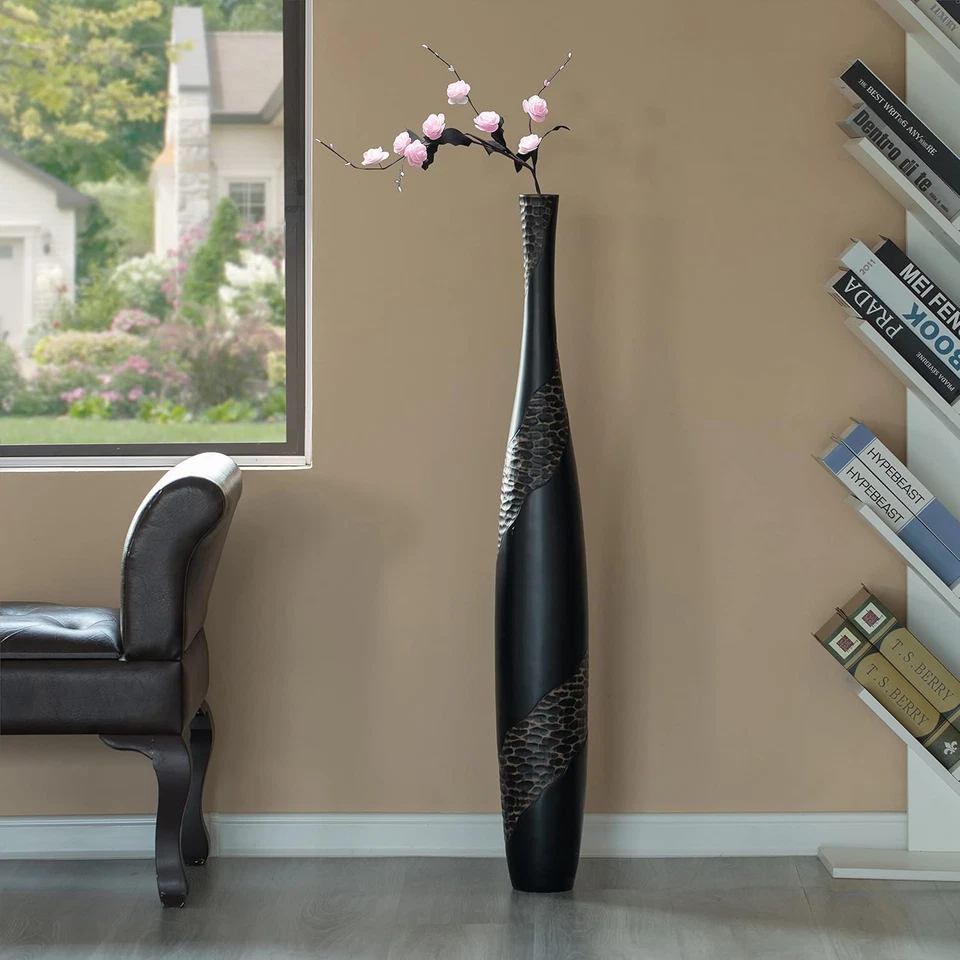 42 Inch Bottle Shape Floor Vase, Brown with Cobbled Stone Pattern - Modern Home - Image 2 of 4