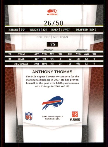 2007 Leaf Certified Materials Mirror Blue #75 Anthony Thomas /50 - Picture 2 of 2