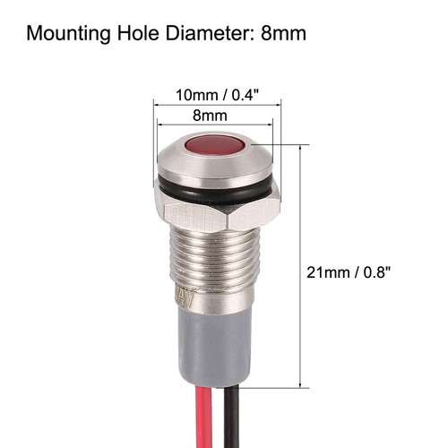 Segnale Indicatore AC/DC 12V-24V 8mm Rosso LED Metallo Alloggiamento - Imagen 2 de 4