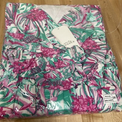 NEW Emily Wonder Bloom Floral Blouse Emerald Magenta 2X