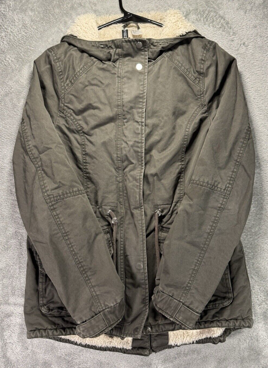 H&M Divided Jacket Women's Green Sherpa-Lined Adjustable Waist