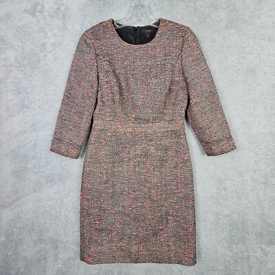 J Crew Womens Tweed Dress 4P Gray Polyester Wool 3 Qtr Sleeve Crew Neck Zip  Up | eBay