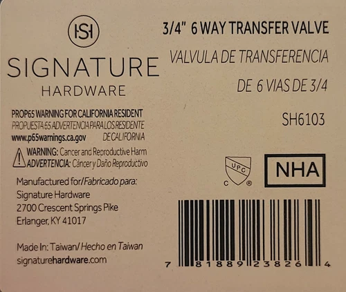 NEW SIGNATURE HARDWARE SH6103 -- 3/4" 6 Way Transfer Valve  - Picture 3 of 3