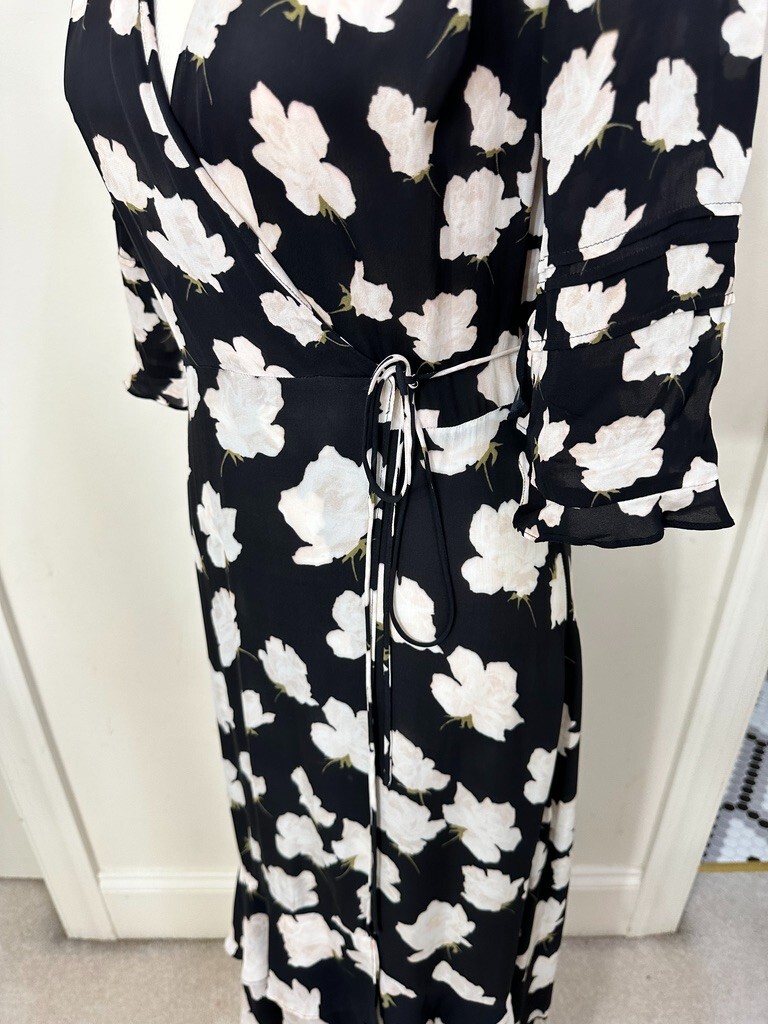 All Saints Delana Caro Black Floral Crepe Print Wrap Maxi Dress  