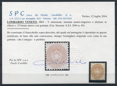 Lombardo Veneto 1864 Sass 45 Postfrisch 100 Attest Cardillo Ebay