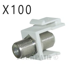 100 - Pack Lot F-81 Coax Keystone Jack Snap-In Cable TV Coupler Connector White