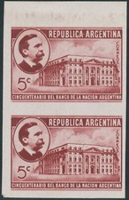 ARGENTINA 1941 5 C browncarmine 50 years National Bank VF pair PROOFS on smooth 