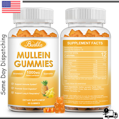 2Pack Mullein Leaf Extract Gummies for Lung Cleanse, Support Respiratory Immune