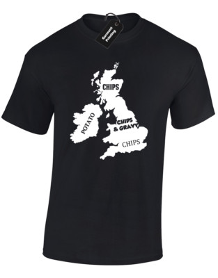 CHIPS, CHIPS + GRAVY HERREN T-SHIRT LUSTIGES KARTENDESIGN NORD-SÜDIRLAND