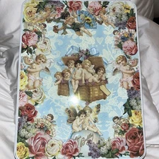 Vtg Case Stationary Company Metal Rectangular Tin Angels Cherubs Flowers 
