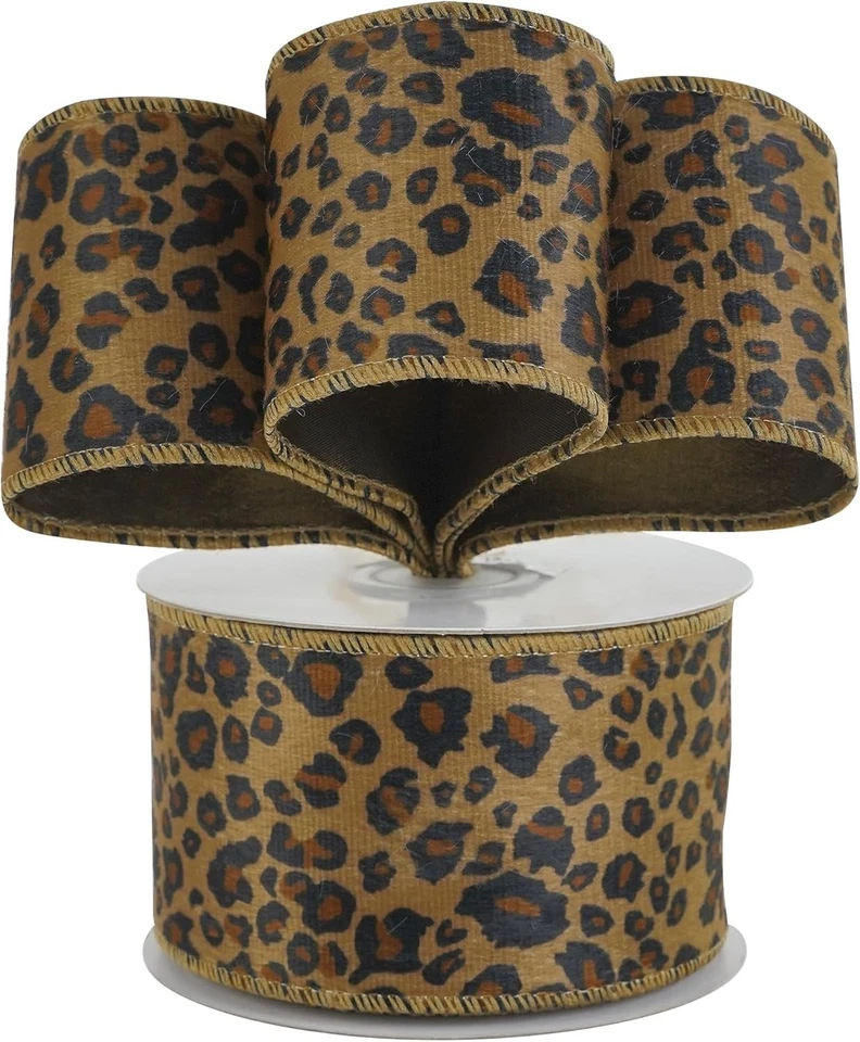 Cinta con cable de terciopelo con estampado de leopardo de 2,5 pulgadas cinta de terciopelo marrón con estampado de animales para... Foto 3 de 4
