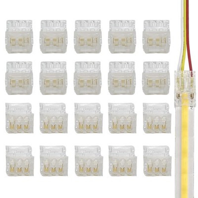 10mm 3Pin 20Pcs Transparent Solderless LED Light Strip Connectors,Strip to Wi...