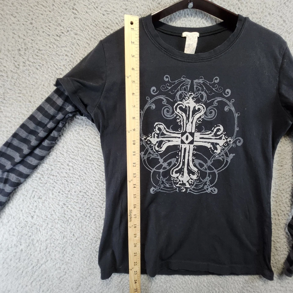 Camiseta Maurices Negra Mujer Talla L Cruz Gráfica Gótica Y2K De Colección Hecha en EE. UU. Foto 3 de 4
