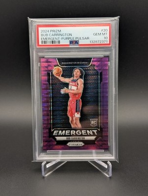 2024-25 Panini Prizm - Emergent Bub Carrington Purple Pulsar Prizm RC /35 PSA 10