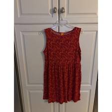 Joe Fresh Womens Red Floral Burnout Sleeveless Gathered Waist Mini Dress Large