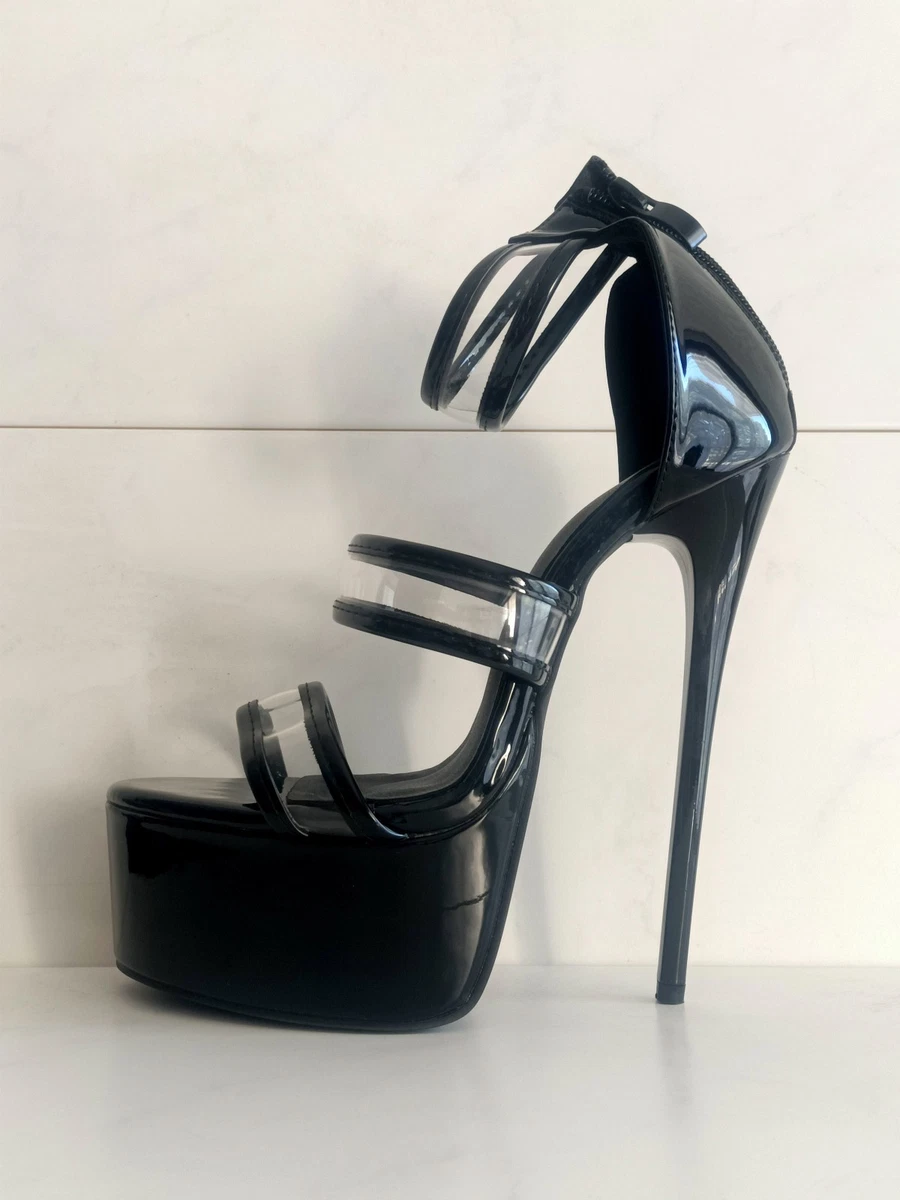 Sandales Escarpins En Plastique Tressé Noir - Talon Aiguille - Pointure 40 - Occasion