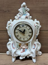 Vintage Lanshire Holland Mold Ceramic Cherub Mantle Desk Clock USA Made Works