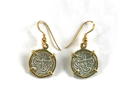 ATOCHA Coin Earrings Ladies GP over 925 Sterling  Sunken Treasure Coin Jewelry