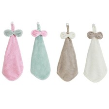 Bowknot Hanging Hand Towels, Coral Fleece Hand Towels with Hanging Loop,9922