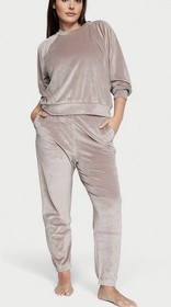 Victoria's Secret Velour Ribbed Lounge Pants Candlelight Rose Tan Brown M NWT