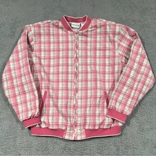 Alfred Dunner retro zip up pink plaid cotton jacket. Golf casual lined size 14