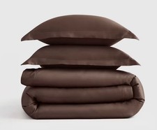 NWOT Quince King Cal King Duvet Cover Set Giza Cotton Espresso 2 Shams