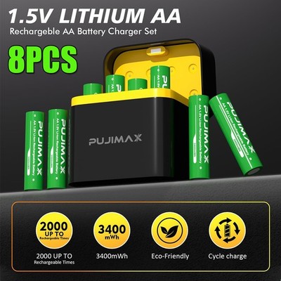 8 Stück PUJIMAX AA 3400 mWh 1,5 V wiederaufladbare Lithium-Batterien mit Ladebox