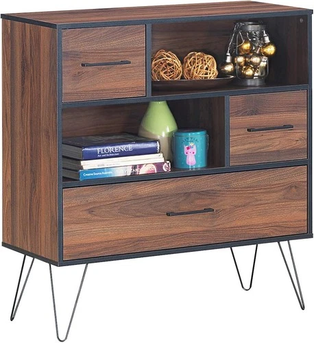 Tangkula 3-Tier Storage Cabinet with Drawers & 4 Metal Legs - Thumbnail 4