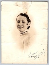 Vtg B&W Snapshot Smiling Young Woman Mary Knit Turtleneck Sweater Studio 1930s