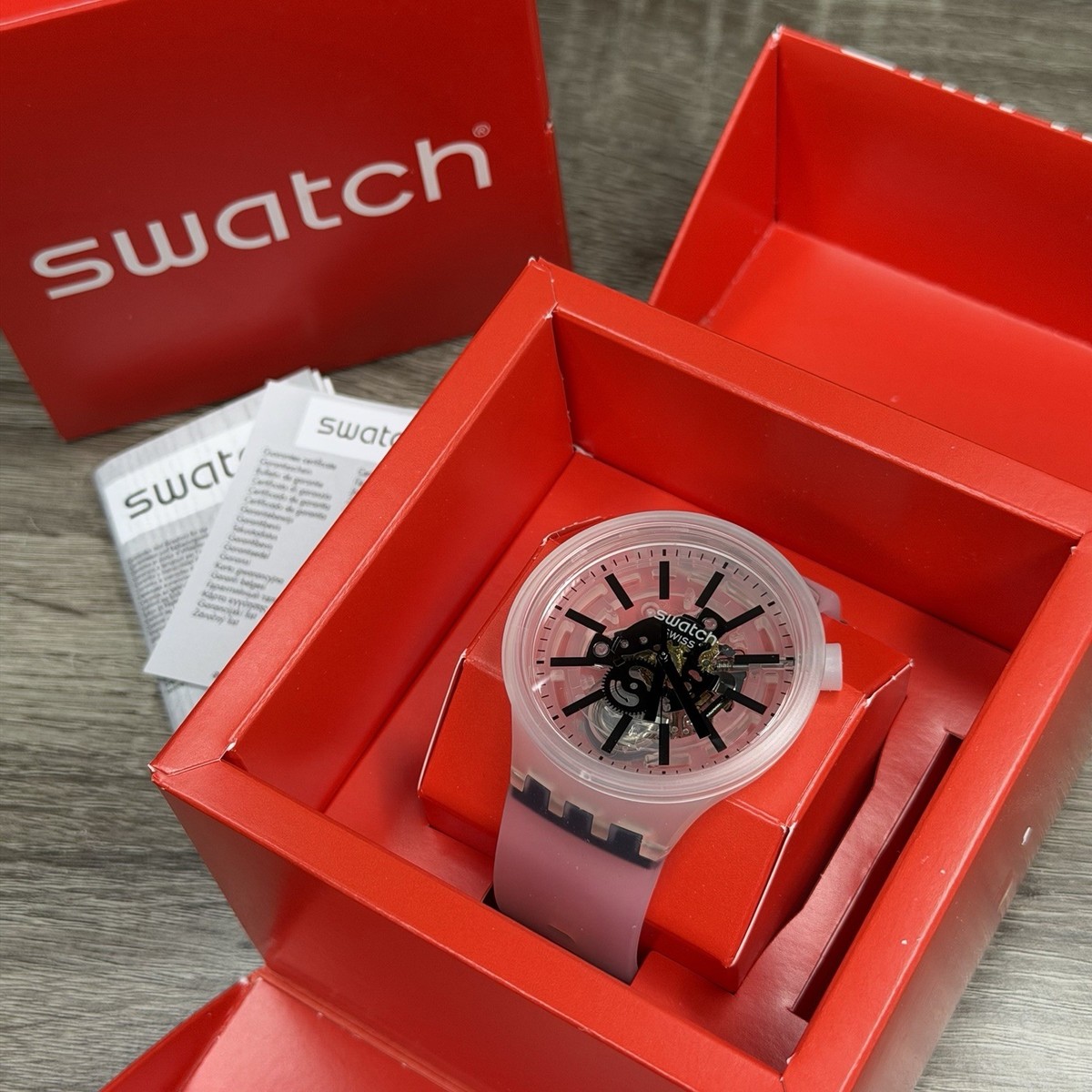 NEW✓SKELETON✓ Swatch Big Bold BLACKINJELLY Transparent Men