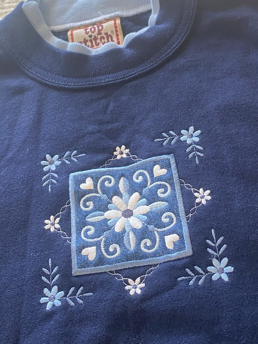 トップス Vintage navy embroidered sweatshirt Vintage Top Stitch Embroidered Sweatshirt Navy Floral New