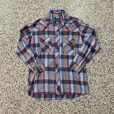 Vintage Wrangler Pearl Snap Plaid Western Cowboy Flannel Shirt Mens Large