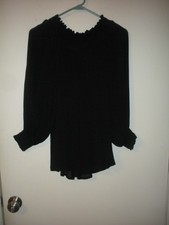 VTG Yves Saint Laurent Rive Gauche Black Silk Crepe Boho Shirt Top Size 38 US 6