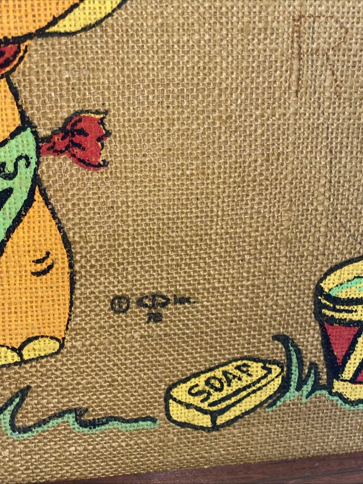 VTG 70s  FORGET IT Elephant Burlap Art Bulletin Tack Memo Board 24x18 - Image 4 of 4