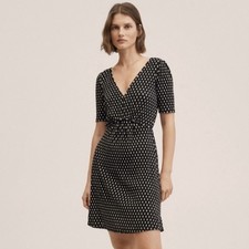 MNG Mango polka dot vneck lightweight tie dress, size 4 retro classic event