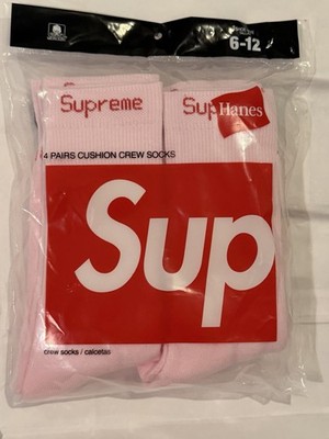 Supreme / Hanes Pink Crew Socks 4-Pack Size 6-12 Fast Free Shipping  ️