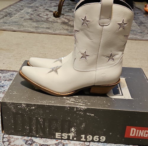 Dingo Star Struck DI582 White Leather Studded Western Ankle Boot Women 9M - Picture 1 of 13
