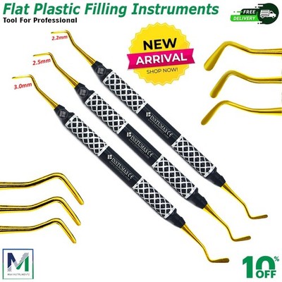 Set of 3 Dental Flat Plastic Filling Instruments Composite Gold Tips Restoration