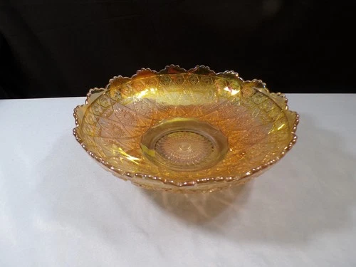 Vintage Imperial Marigold Carnival Glass Diamond Lace Bowl INV3