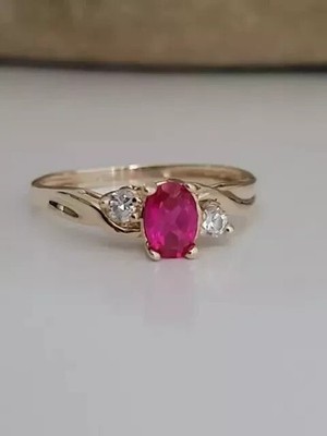 Oval Cut Simulated Pink Ruby Women's Wedding Band Ring In 14k Yellow Gold Plated