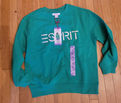 Esprit Women's Fleece Crewneck Sweatshirt, Green Color, 80s Nostagia, Size XS