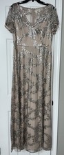 Adrianna Papell Evening Dress/Gown Neutral w/Metallic Lace Overlay Size 12