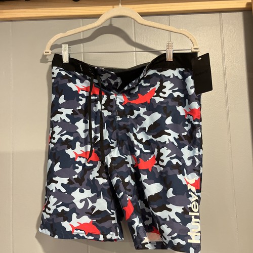 NWT Hurley Boys Size 16/28 Pull On Swim Trunks, Valerian Blue/Sharkbait NEW $38